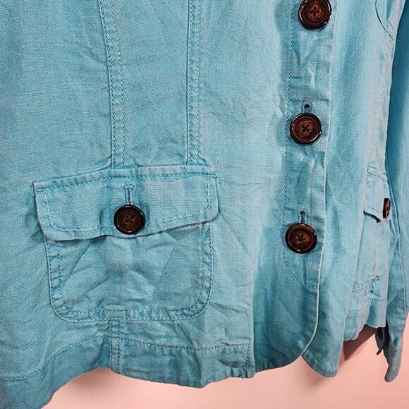 Relativity Women 100% Linen Jacket Teal Blue Size XL Lightweight Utility Pockets - Picture 7 of 10